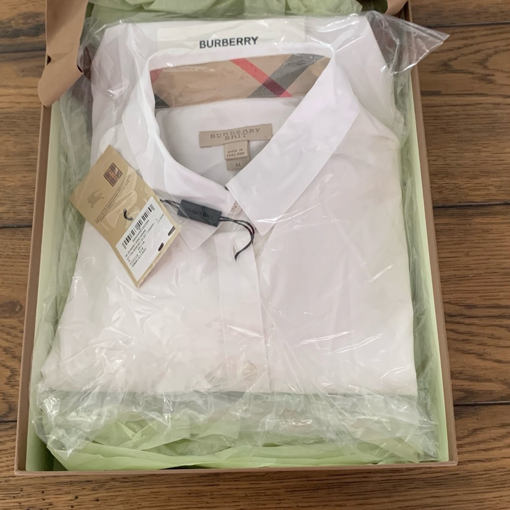 BURBERRY London England Check Detail White Polo